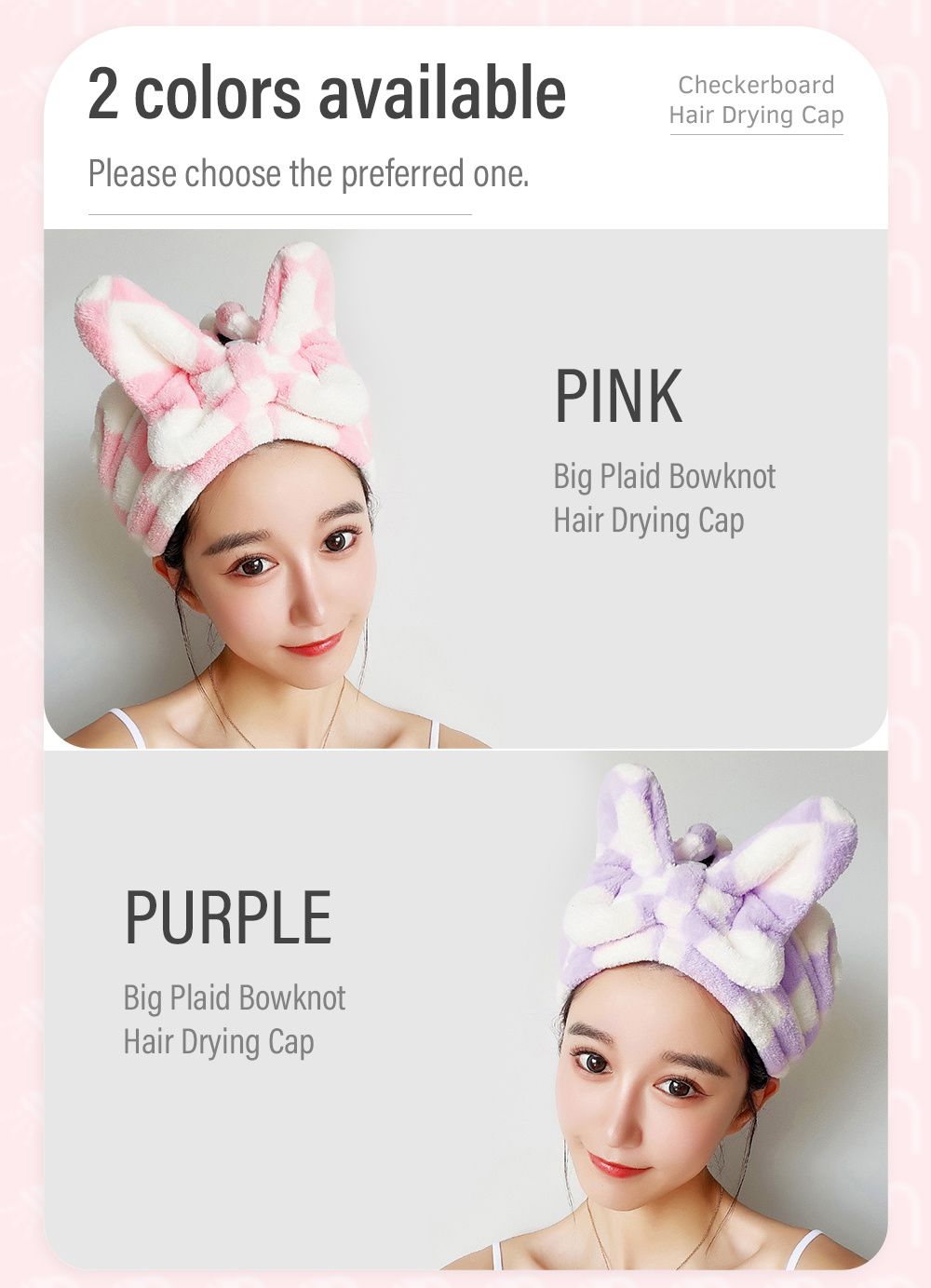 Big Plaid Bowknot Hair Drying Cap-5